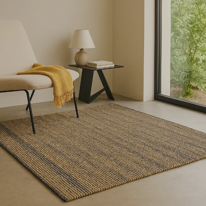 Barbers Flooring | Products Image | showing a grey stripped rug