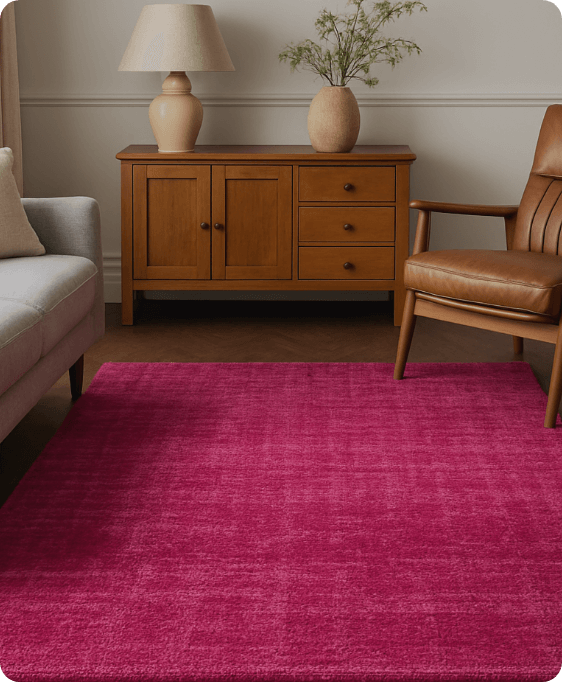 Barbers Flooring | Product Supplier | image showing red/pink rug in a living room setting surrounded by furniture