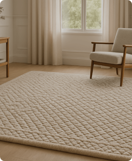 Barbers Flooring | Rug Image | an image showing a beige rug in the center of a decorated room